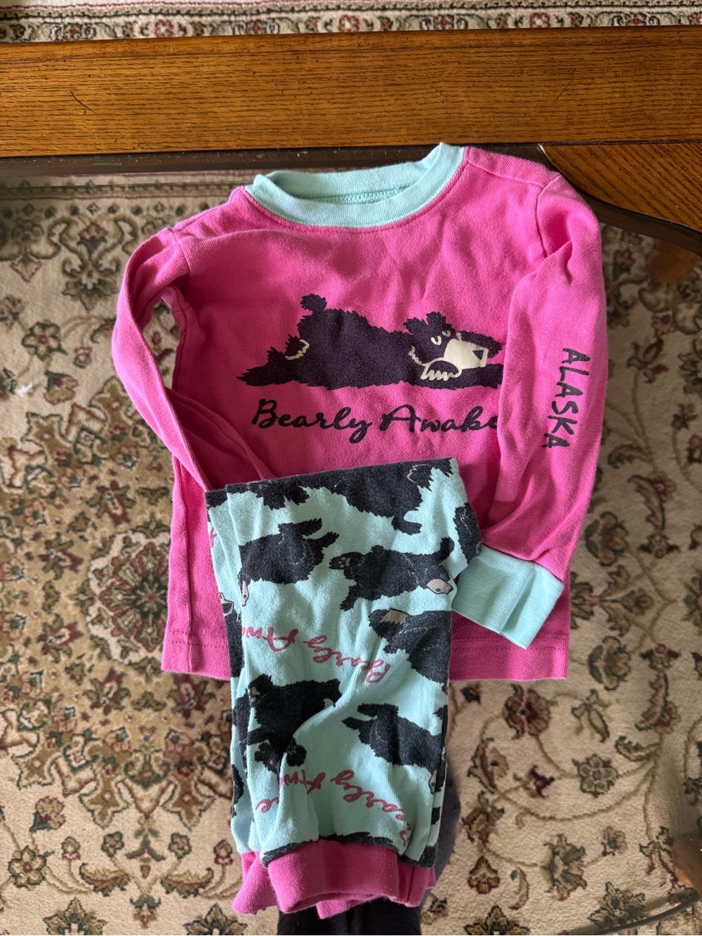 Lazy One Kids Pink and Mint 'Bearly Awake' Pajama Set